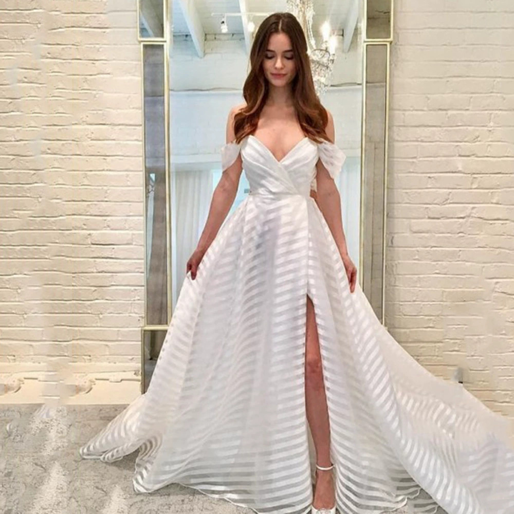 ZARA Sexy Sheer White Deep V Sweep Train Summer Gown